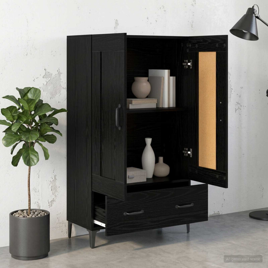 vidaXL Hoge kast Zwart eiken 70 x 31 x 115 cm Bewerkt hout vidaXL Hoge kast Zwart eiken 70 x 31 x 115 cm Bewerkt hout afbeelding 1