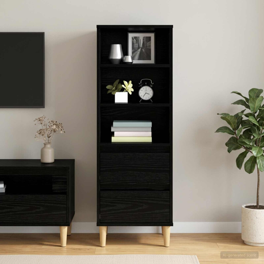 vidaXL Hoge kast Zwart eiken 40 x 36 x 110 cm Bewerkt hout vidaXL Hoge kast Zwart eiken 40 x 36 x 110 cm Bewerkt hout afbeelding 1