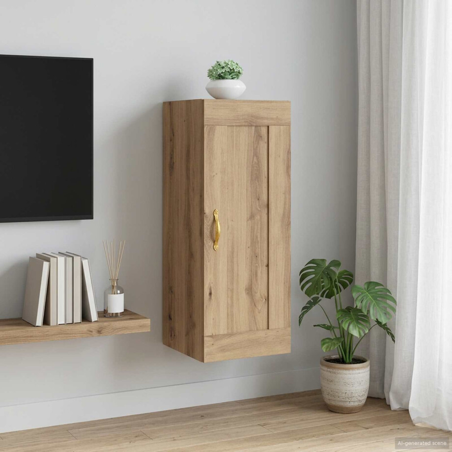 vidaXL Wandkast Artisanaal eiken 34,5 x 34 x 90 cm Bewerkt hout afbeelding 1
