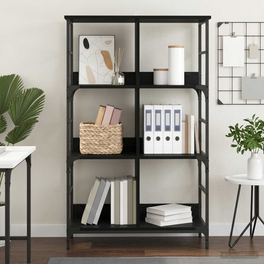 vidaXL Boekenkast 4-laags 78,5 x 33 x 117,5 cm metaal PB Zwart eiken afbeelding 1