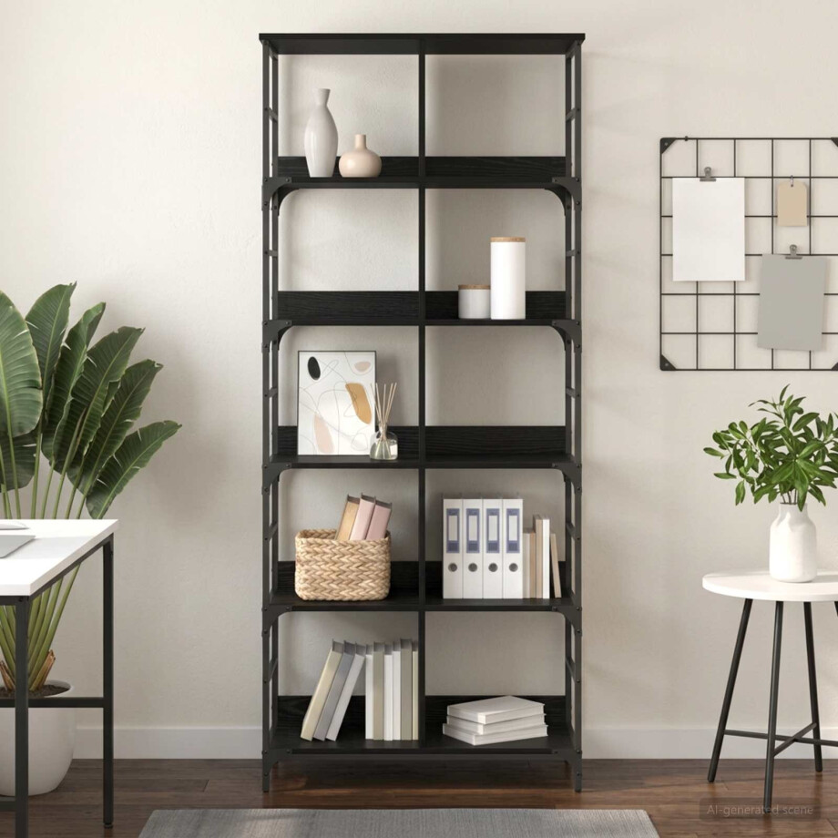vidaXL Boekenkast 4-laags 78,5 x 33 x 188,5 cm metaal PB Zwart eiken afbeelding 1