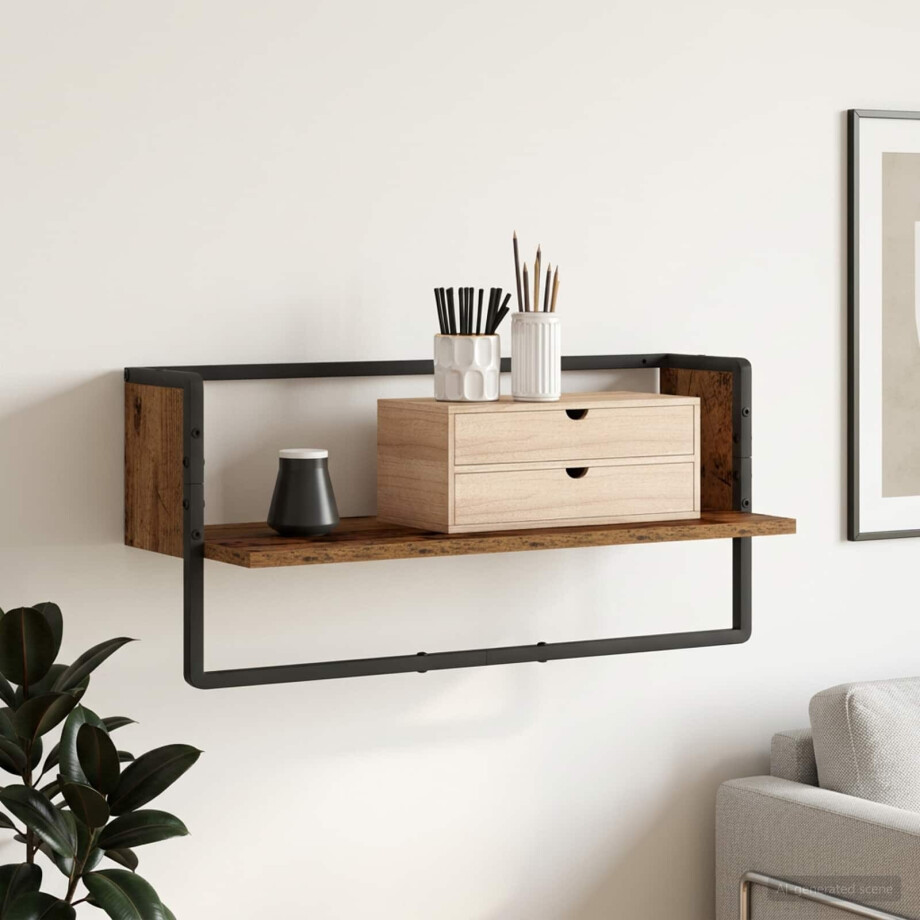 vidaXL Wandplank Muurmontage Oud hout 65 x 25 x 30 cm metaal PB afbeelding 1