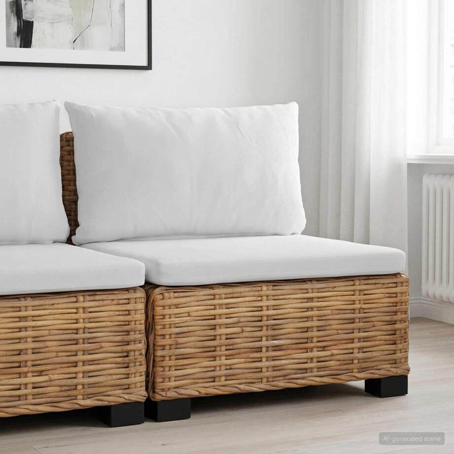 vidaXL Middelgrote Bank met Kussens GENDT Natuurlijk rattan Naturel afbeelding 1