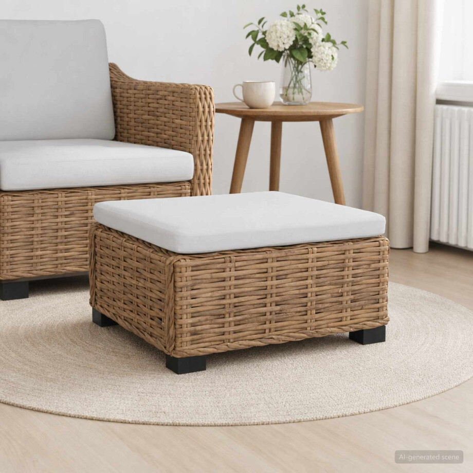 vidaXL Voetensteun met Kussen GENDT Natuurlijk rattan Naturel afbeelding 1