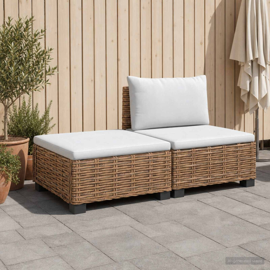 vidaXL 2 st Rieten Loungeset met Kussens GENDT Natuurlijk rattan vidaXL 2 st Rieten Loungeset met Kussens GENDT Natuurlijk rattan afbeelding 1