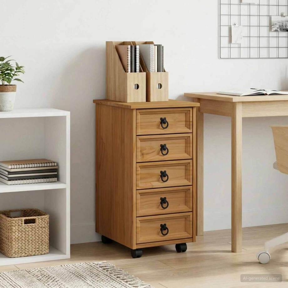 vidaXL Rolkast met lades CORONA Massief grenenhout en engineered wood afbeelding 1
