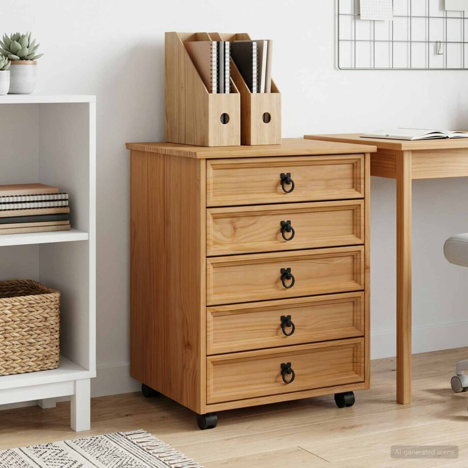 vidaXL Rolkast met lades CORONA Massief grenenhout en engineered wood afbeelding 1