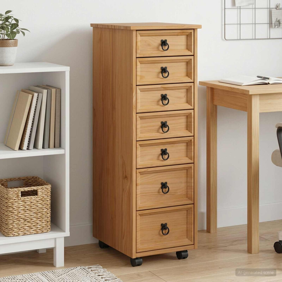 vidaXL Rolkast met lades CORONA Massief grenenhout en engineered wood afbeelding 1