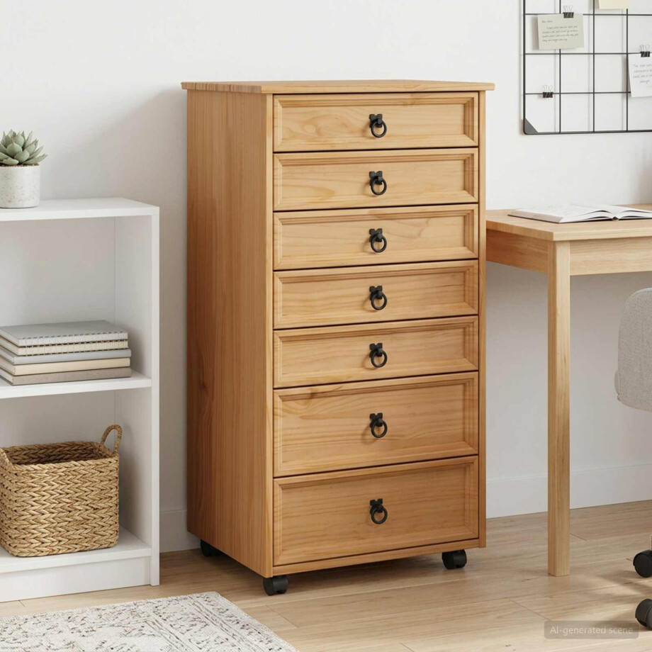 vidaXL Rolkast met lades CORONA Massief grenenhout en engineered wood afbeelding 1