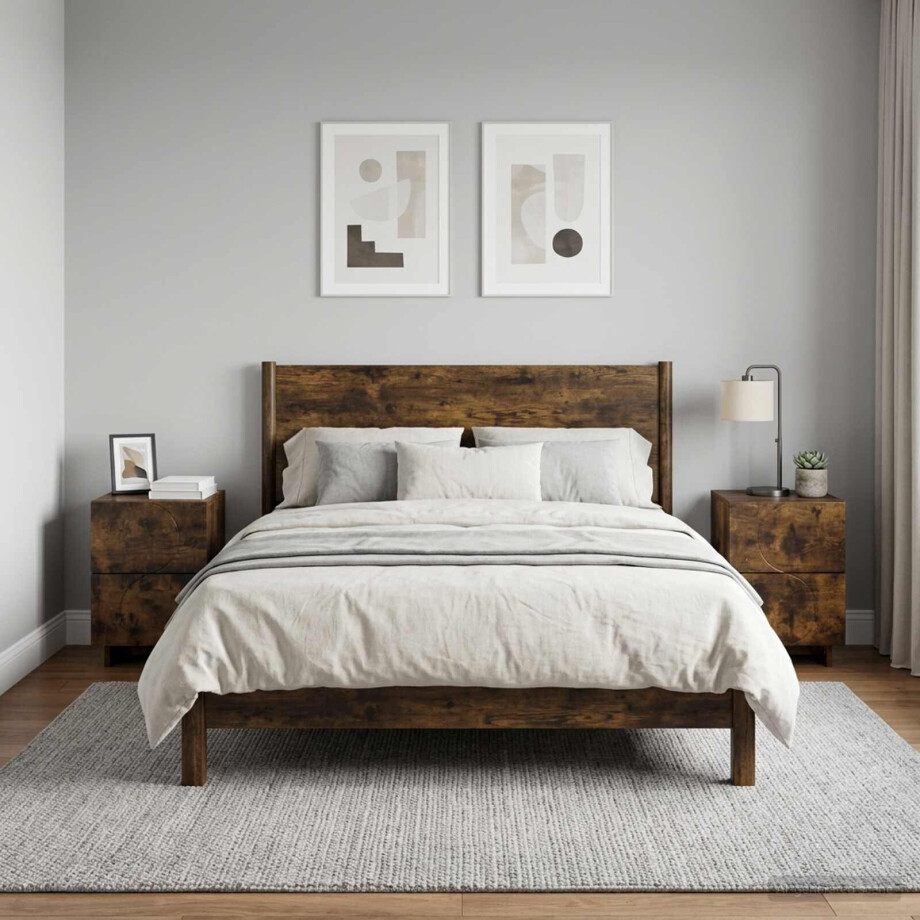 vidaXL Nachtkastje 2 st Gerookt eiken 33,5 x 34,5 x 50 cm Bewerkt hout afbeelding 1