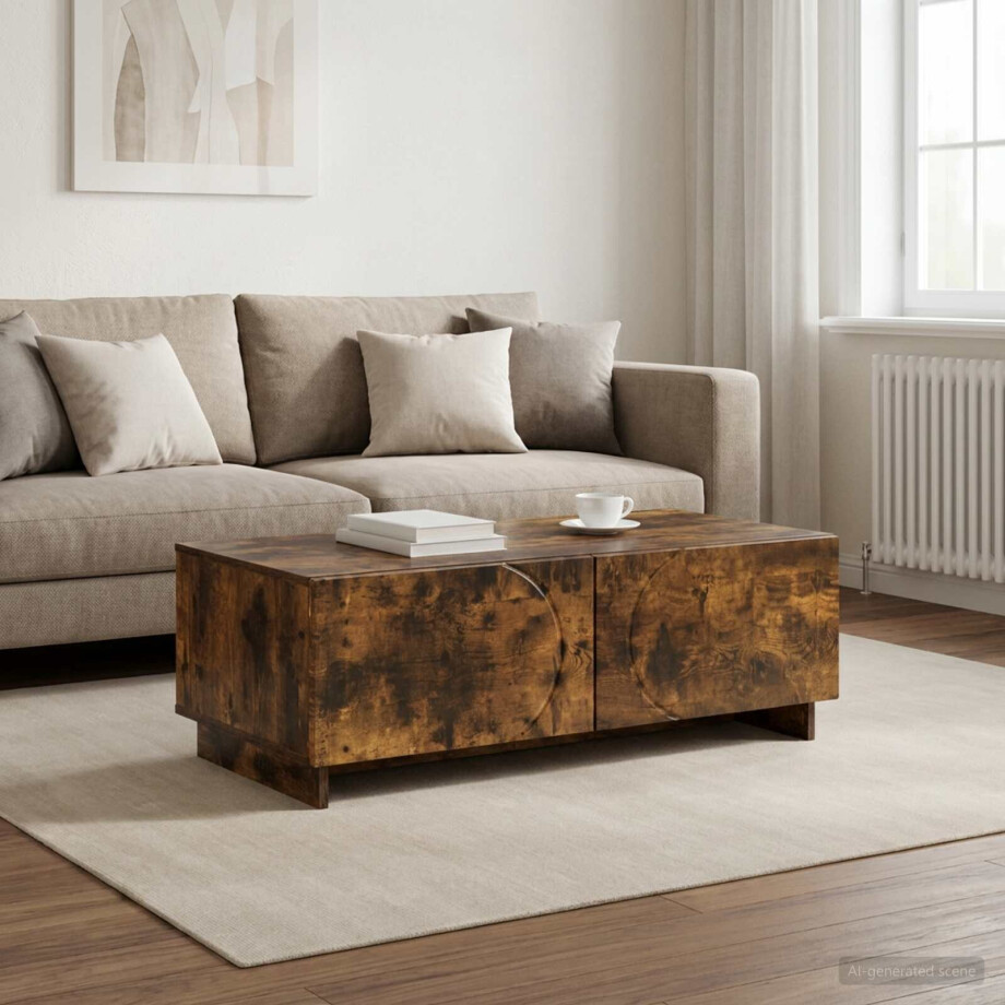 vidaXL Salontafel Gerookt eiken 102 x 50,5 x 35 cm Bewerkt hout afbeelding 1