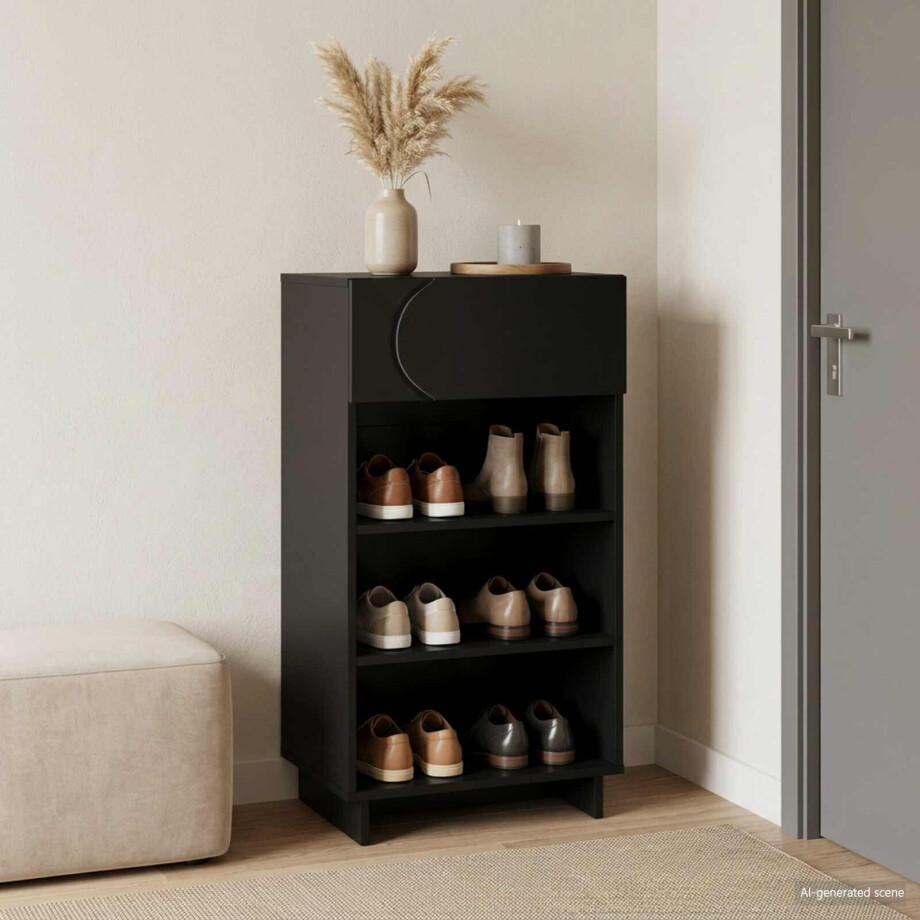 vidaXL Schoenenkast 48 x 38 x 87,5 cm Bewerkt hout Zwart vidaXL Schoenenkast 48 x 38 x 87,5 cm Bewerkt hout Zwart afbeelding 1