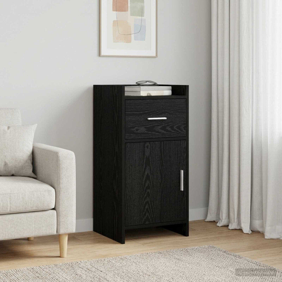 vidaXL Dressoir Zwart eiken 40 x 36 x 80 cm Bewerkt hout vidaXL Dressoir Zwart eiken 40 x 36 x 80 cm Bewerkt hout afbeelding 1