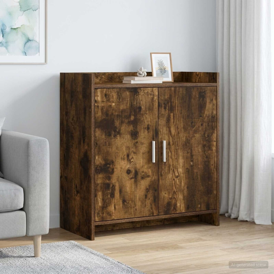 vidaXL Dressoir Gerookt eiken 72 x 36 x 80 cm Bewerkt hout afbeelding 1
