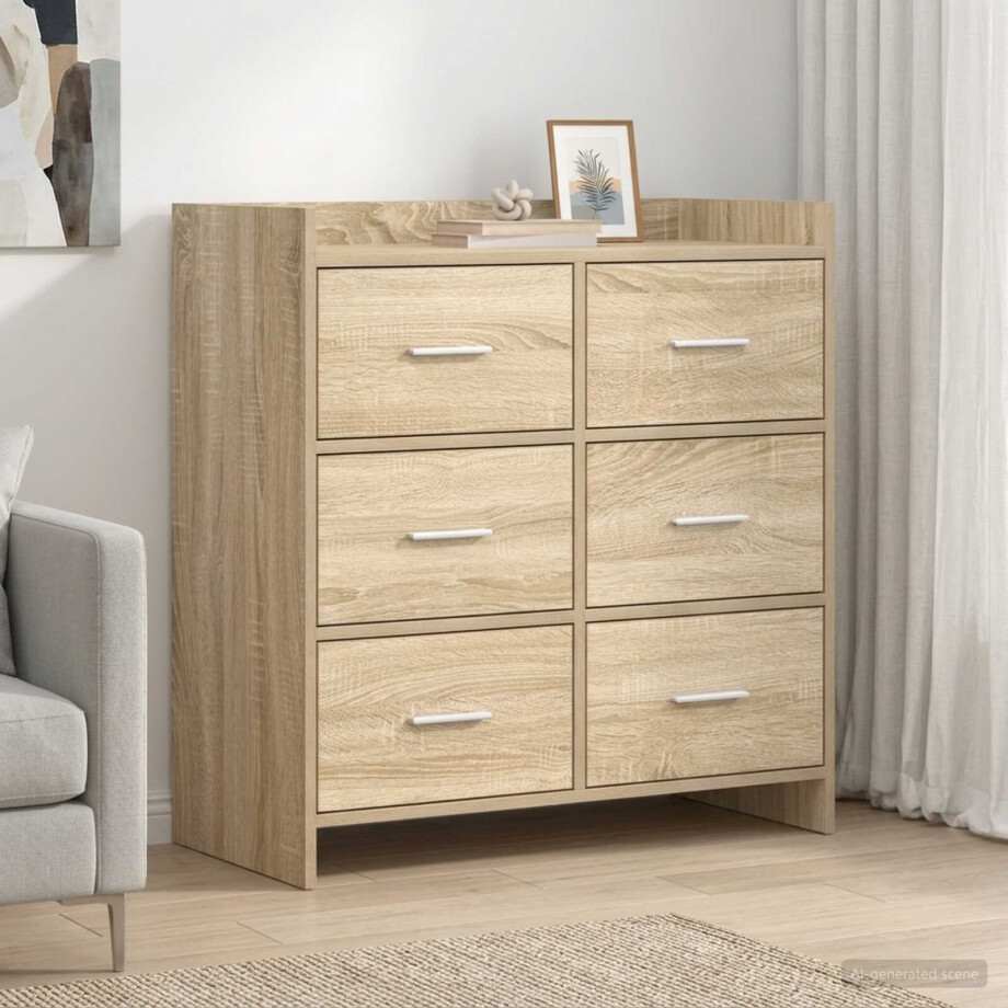 vidaXL Dressoir Sonoma Eiken 75 x 33 x 80 cm Bewerkt hout vidaXL Dressoir Sonoma Eiken 75 x 33 x 80 cm Bewerkt hout afbeelding 1