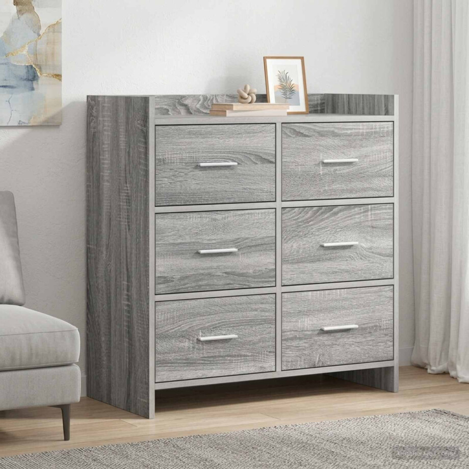vidaXL Dressoir Grijs Sonoma 75 x 33 x 80 cm Bewerkt hout vidaXL Dressoir Grijs Sonoma 75 x 33 x 80 cm Bewerkt hout afbeelding 1