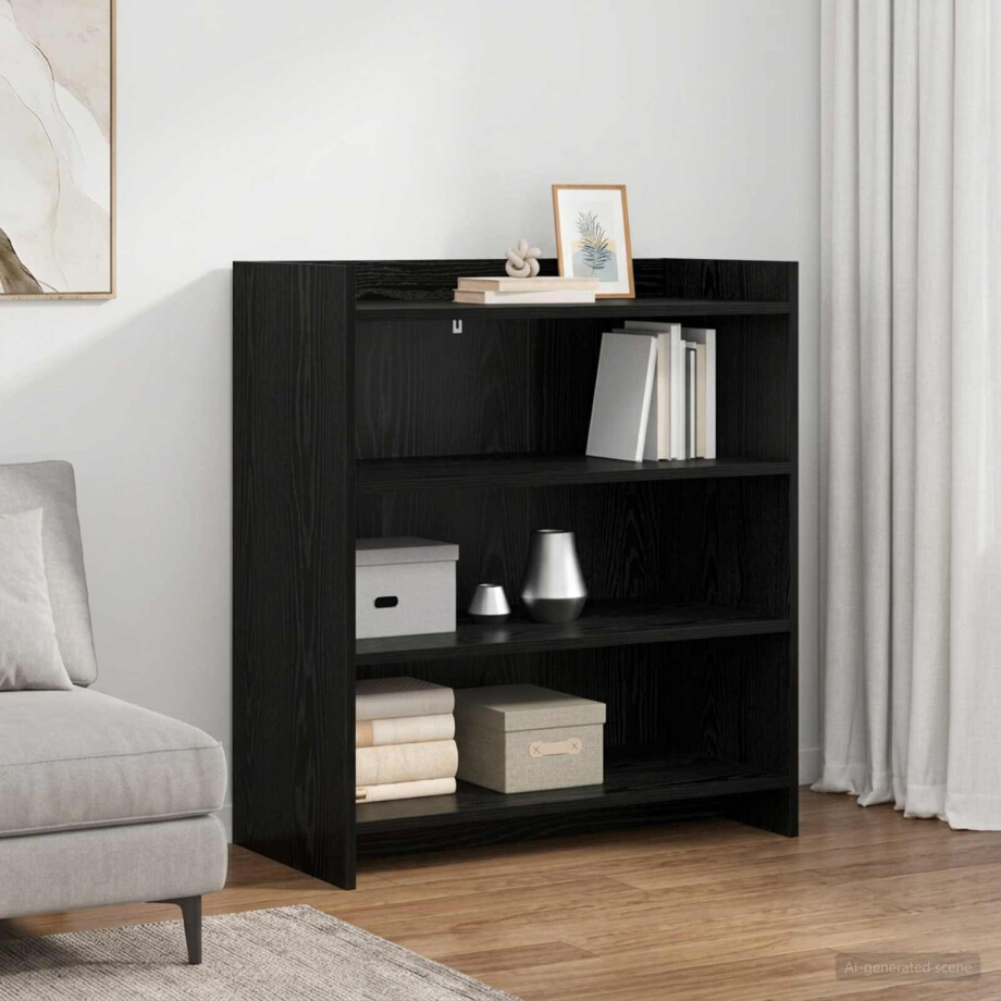 vidaXL Dressoir Zwart eiken 75 x 36 x 80 cm Bewerkt hout vidaXL Dressoir Zwart eiken 75 x 36 x 80 cm Bewerkt hout afbeelding 1