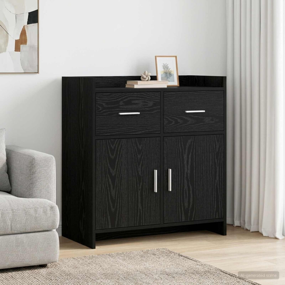 vidaXL Dressoir Zwart eiken 75 x 36 x 80 cm Bewerkt hout vidaXL Dressoir Zwart eiken 75 x 36 x 80 cm Bewerkt hout afbeelding 1