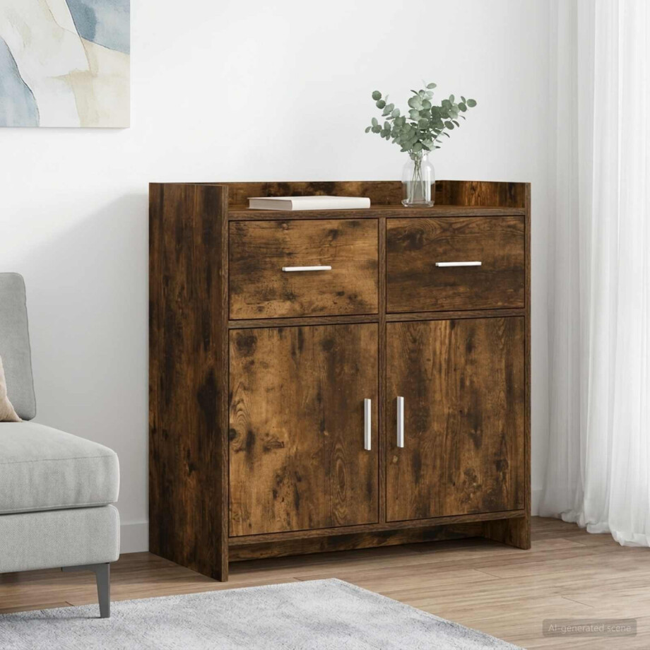 vidaXL Dressoir Gerookt eiken 75 x 36 x 80 cm Bewerkt hout vidaXL Dressoir Gerookt eiken 75 x 36 x 80 cm Bewerkt hout afbeelding 1