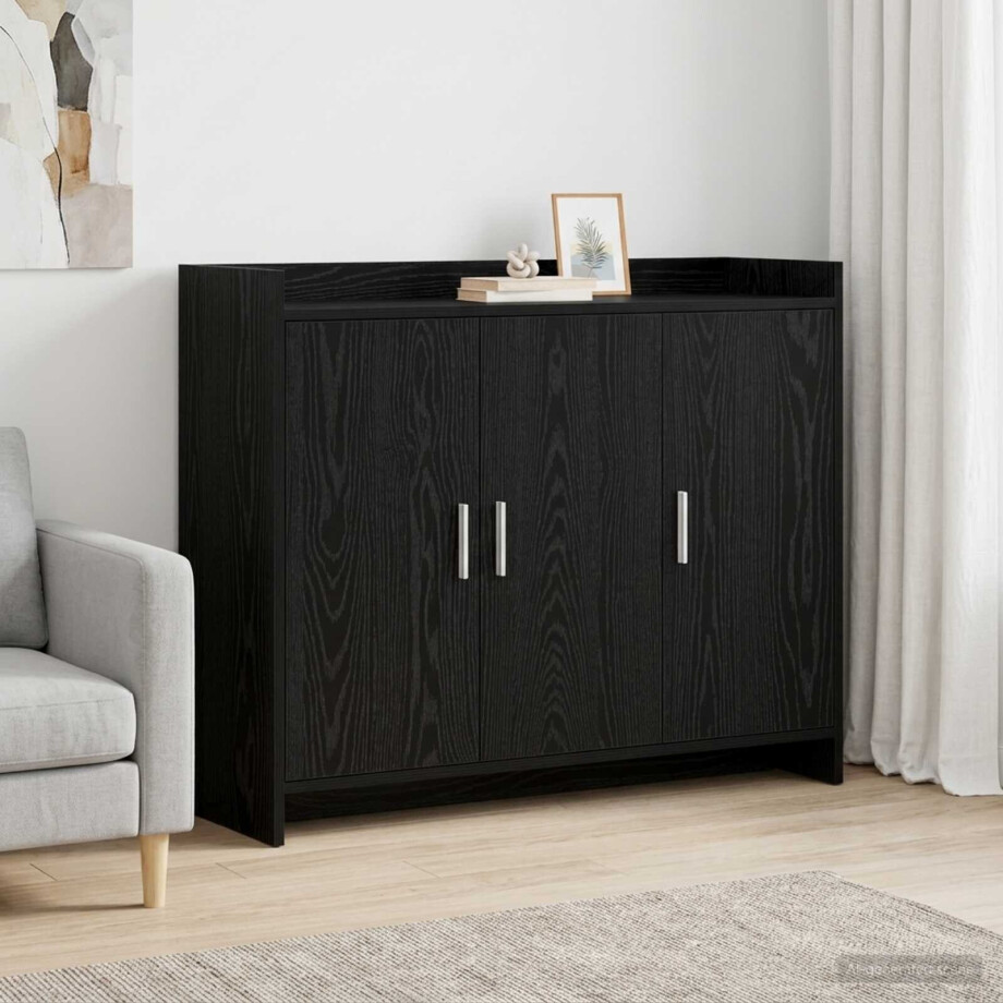 vidaXL Dressoir Zwart eiken 98,5 x 33 x 80 cm Bewerkt hout vidaXL Dressoir Zwart eiken 98,5 x 33 x 80 cm Bewerkt hout afbeelding 1