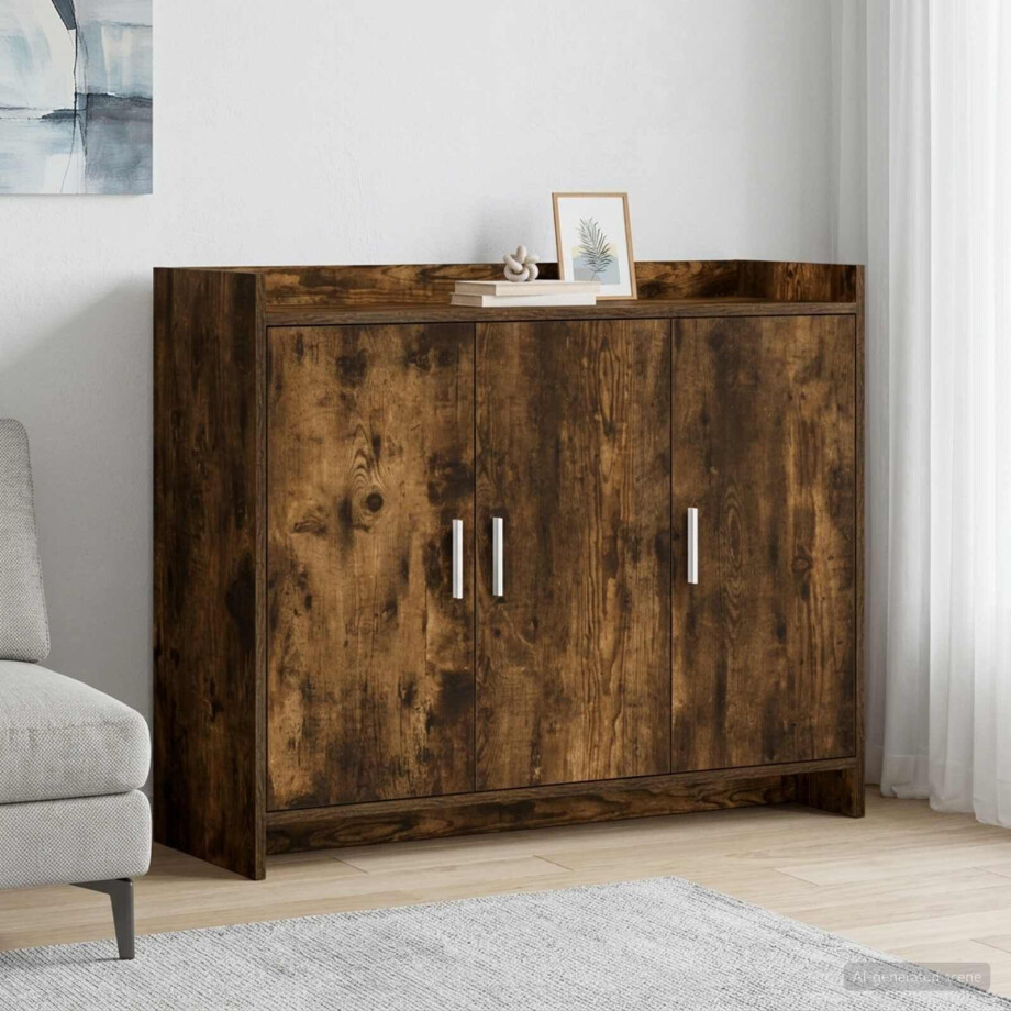 vidaXL Dressoir Gerookt eiken 98,5 x 33 x 80 cm Bewerkt hout afbeelding 1