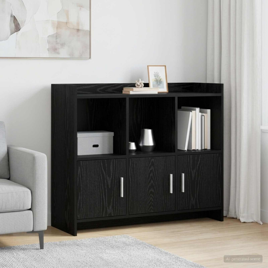 vidaXL Dressoir Zwart eiken 98,5 x 33 x 80 cm Bewerkt hout vidaXL Dressoir Zwart eiken 98,5 x 33 x 80 cm Bewerkt hout afbeelding 1