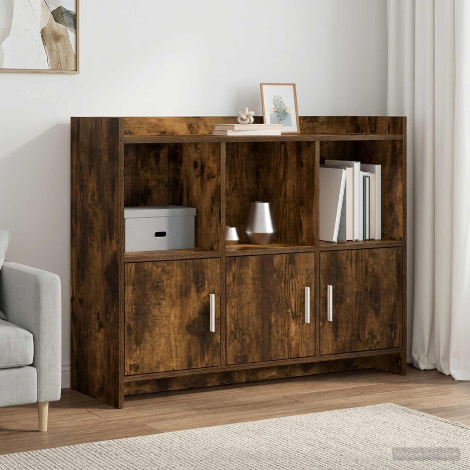 vidaXL Dressoir Gerookt eiken 98,5 x 33 x 80 cm Bewerkt hout afbeelding 1