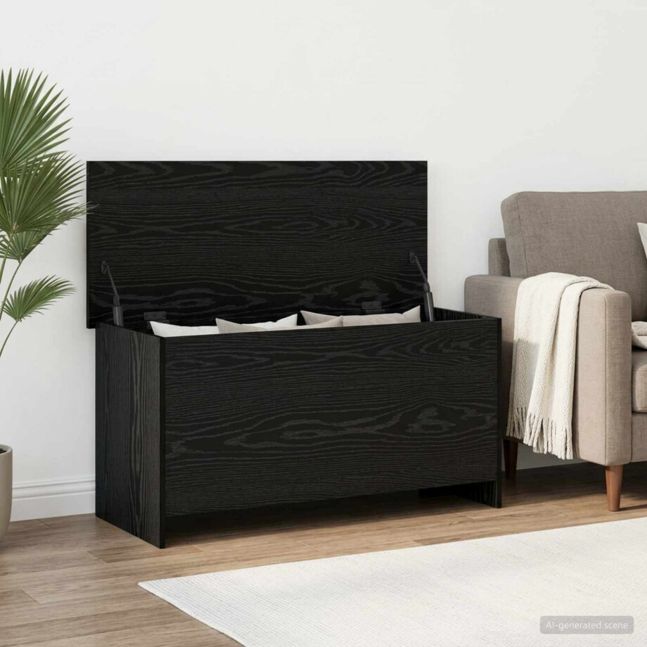 vidaXL Opbergkist met opslag Zwart eiken 100 x 40 x 50 cm Bewerkt hout afbeelding 1