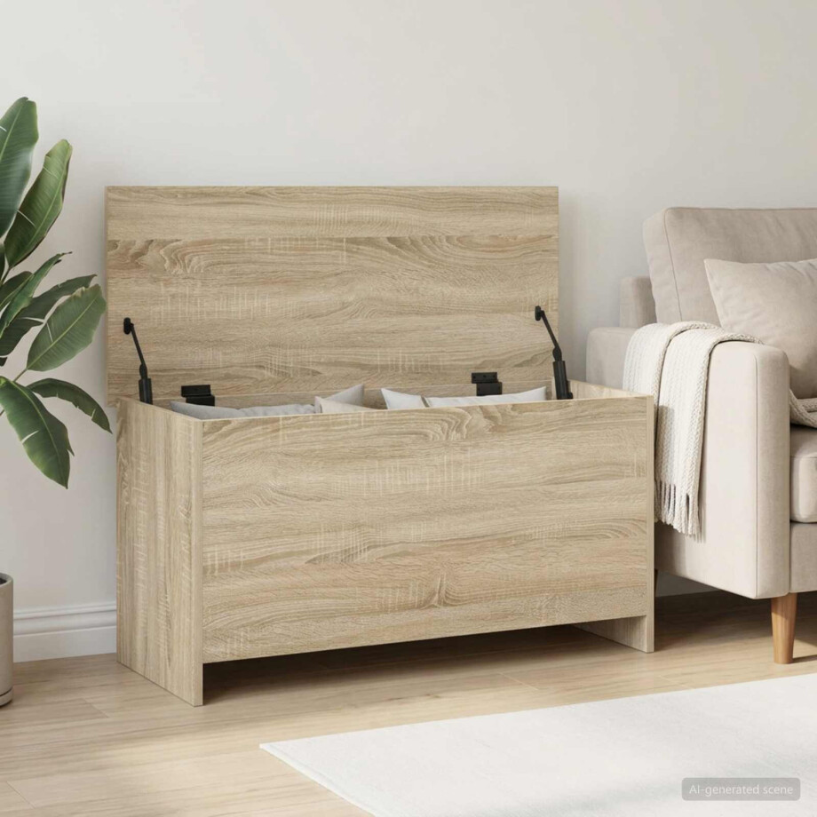 vidaXL Opbergkist Sonoma Eiken 100 x 40 x 50 cm Bewerkt hout afbeelding 1