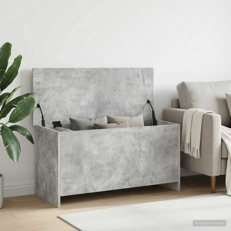 vidaXL Opbergkist met opslag Betongrijs 100 x 40 x 50 cm Bewerkt hout afbeelding 1