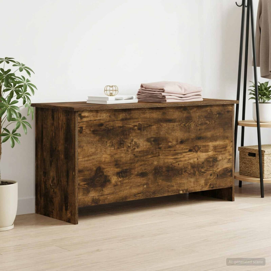 vidaXL Opbergkist Gerookt eiken 100 x 40 x 50 cm Bewerkt hout afbeelding 1