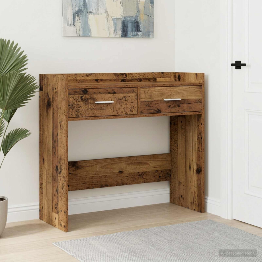vidaXL Wandtafel Oud hout 90 x 35 x 80 cm Bewerkt hout afbeelding 1