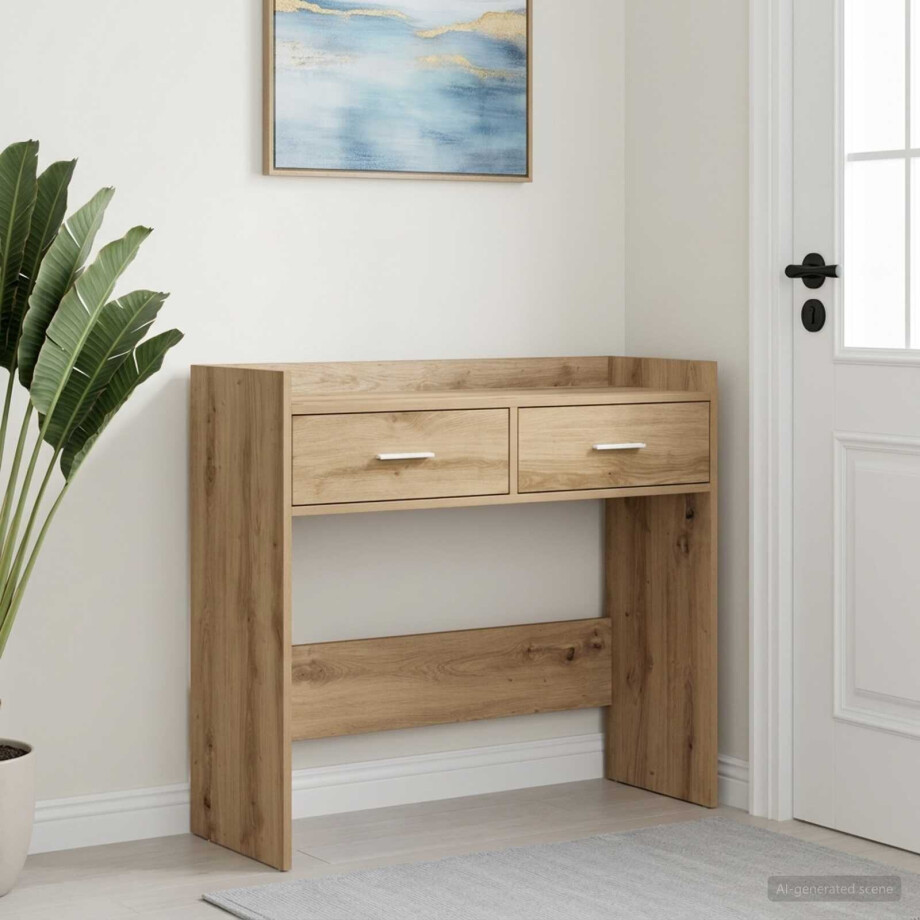 vidaXL Wandtafel Artisanaal eiken 90 x 35 x 80 cm Bewerkt hout vidaXL Wandtafel Artisanaal eiken 90 x 35 x 80 cm Bewerkt hout afbeelding 1