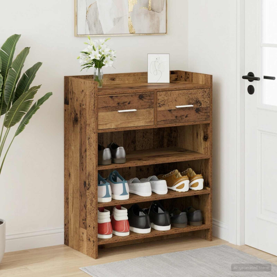 vidaXL Schoenenkast met lade Oud hout 73,5 x 36 x 92 cm Bewerkt hout vidaXL Schoenenkast met lade Oud hout 73,5 x 36 x 92 cm Bewerkt hout afbeelding 1