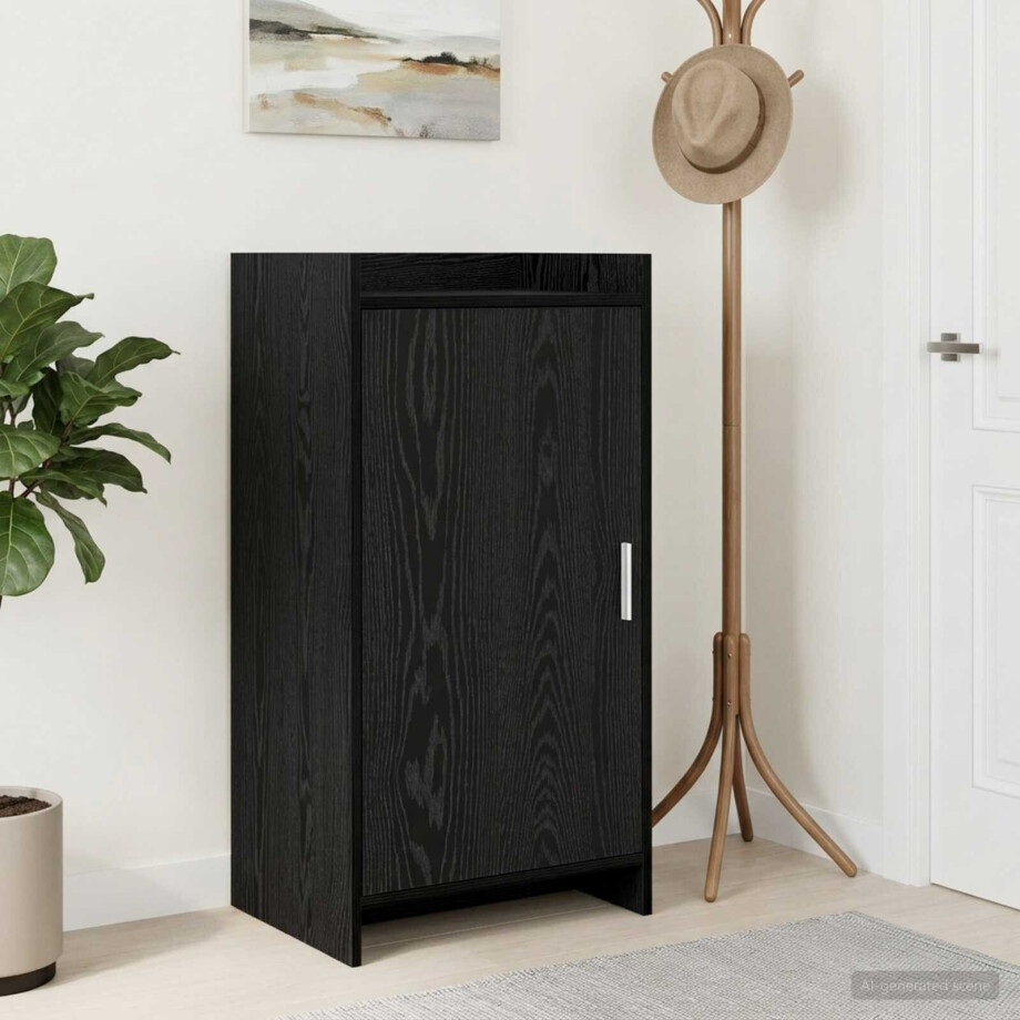 vidaXL Schoenenkast Zwart eiken 48 x 36 x 92 cm Bewerkt hout vidaXL Schoenenkast Zwart eiken 48 x 36 x 92 cm Bewerkt hout afbeelding 1