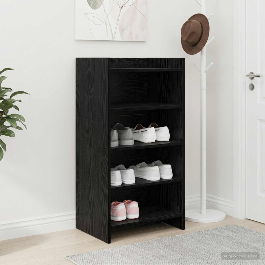 vidaXL Schoenenkast Zwart eiken 48 x 36 x 92 cm Bewerkt hout vidaXL Schoenenkast Zwart eiken 48 x 36 x 92 cm Bewerkt hout afbeelding 1