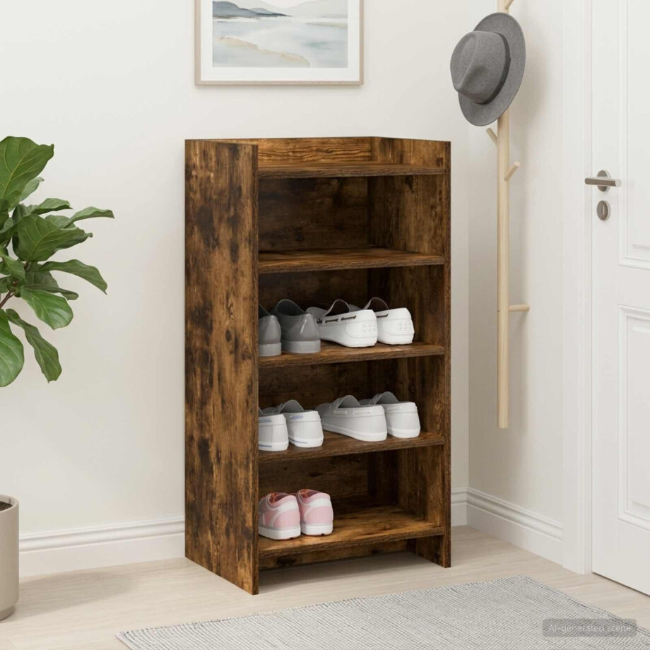 vidaXL Schoenenkast Gerookt eiken 48 x 36 x 92 cm Bewerkt hout vidaXL Schoenenkast Gerookt eiken 48 x 36 x 92 cm Bewerkt hout afbeelding 1