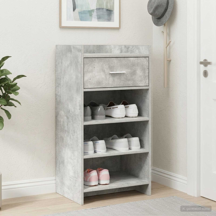 vidaXL Schoenenkast met lade Betongrijs 48 x 36 x 92 cm Bewerkt hout vidaXL Schoenenkast met lade Betongrijs 48 x 36 x 92 cm Bewerkt hout afbeelding 1