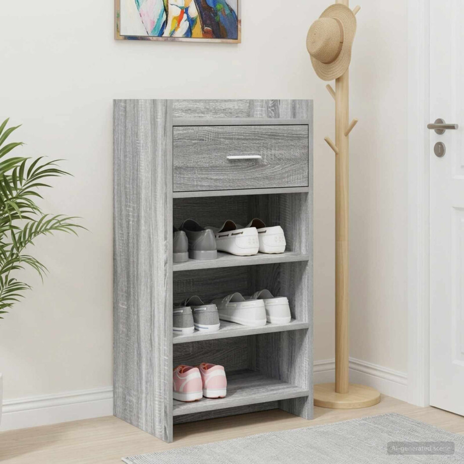 vidaXL Schoenenkast met lade Grijs Sonoma 48 x 36 x 92 cm Bewerkt hout vidaXL Schoenenkast met lade Grijs Sonoma 48 x 36 x 92 cm Bewerkt hout afbeelding 1