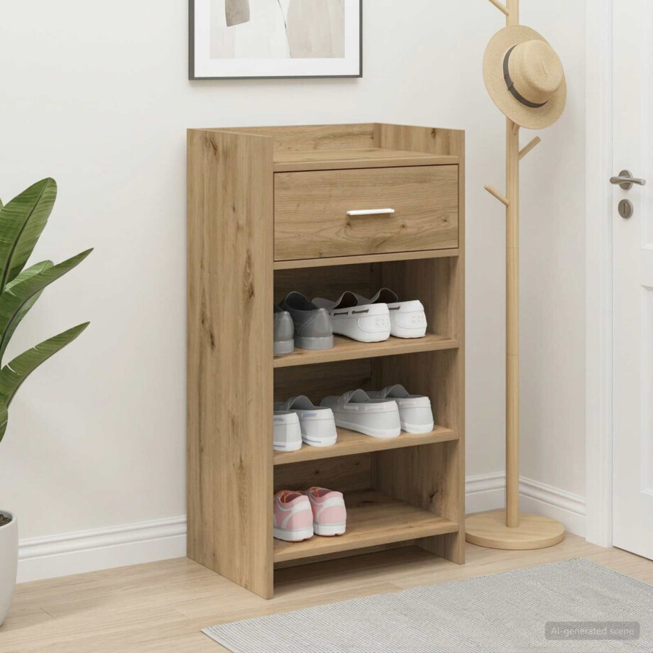vidaXL Schoenenkast 48 x 36 x 92 cm Bewerkt hout Artisanaal eiken afbeelding 1