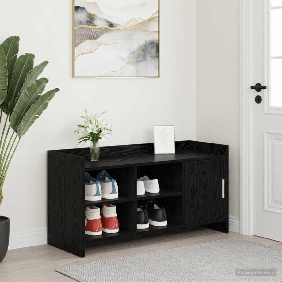 vidaXL Schoenenkast Zwart eiken 100 x 39,5 x 51 cm Bewerkt hout vidaXL Schoenenkast Zwart eiken 100 x 39,5 x 51 cm Bewerkt hout afbeelding 1