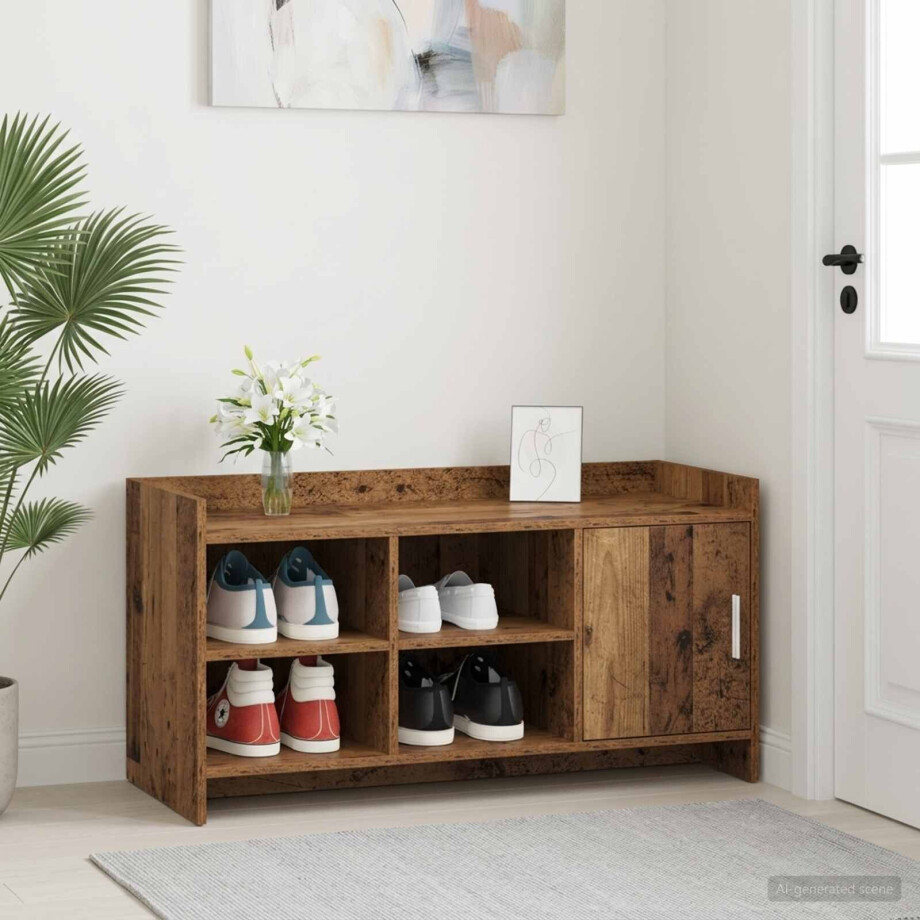 vidaXL Schoenenkast Oud hout 100 x 39,5 x 51 cm Bewerkt hout vidaXL Schoenenkast Oud hout 100 x 39,5 x 51 cm Bewerkt hout afbeelding 1