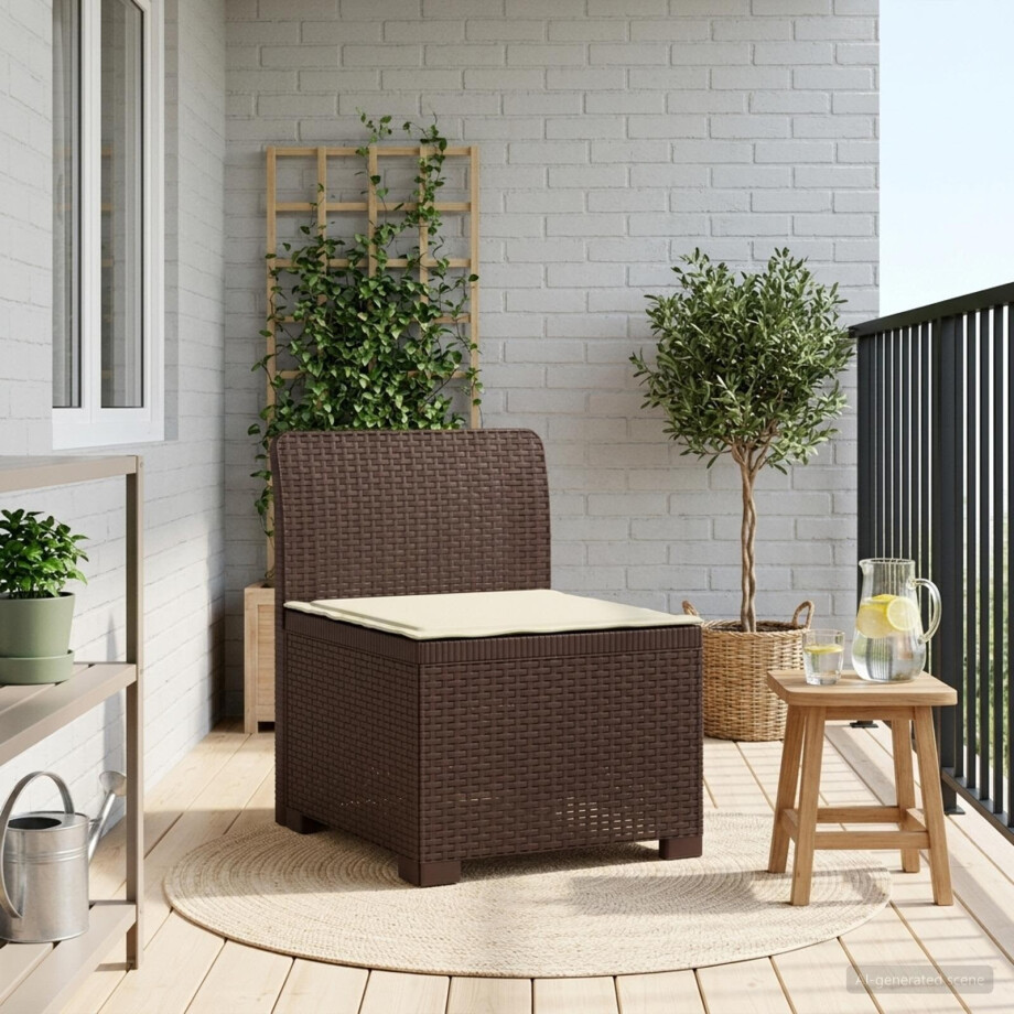 vidaXL Eénpersoons Tuinbank met Kussen Rattan Look PP Bruin afbeelding 1