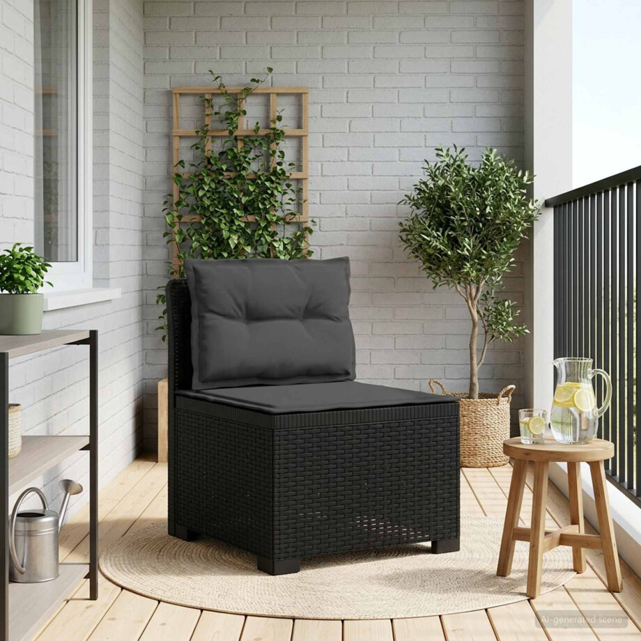 vidaXL Eénpersoons Tuinbank met Kussens Rattan Look PP Antraciet afbeelding 1