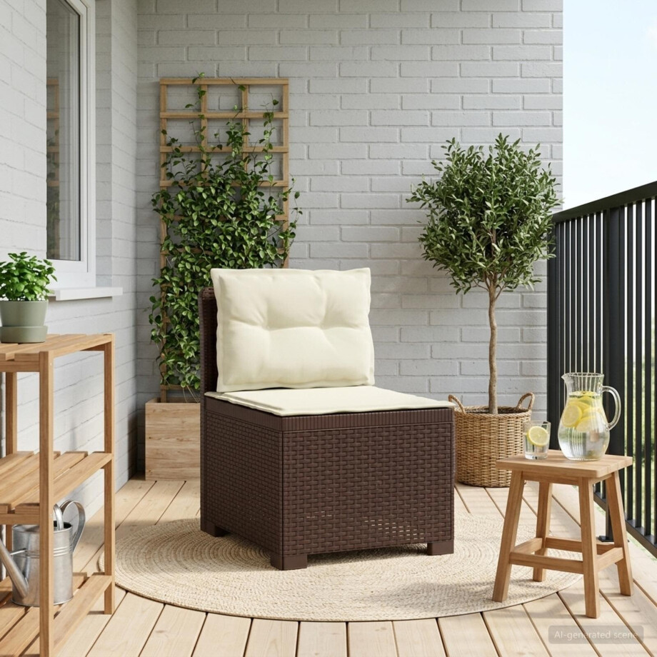 vidaXL Eénpersoons Tuinbank met Kussens Rattan Look PP Bruin afbeelding 1