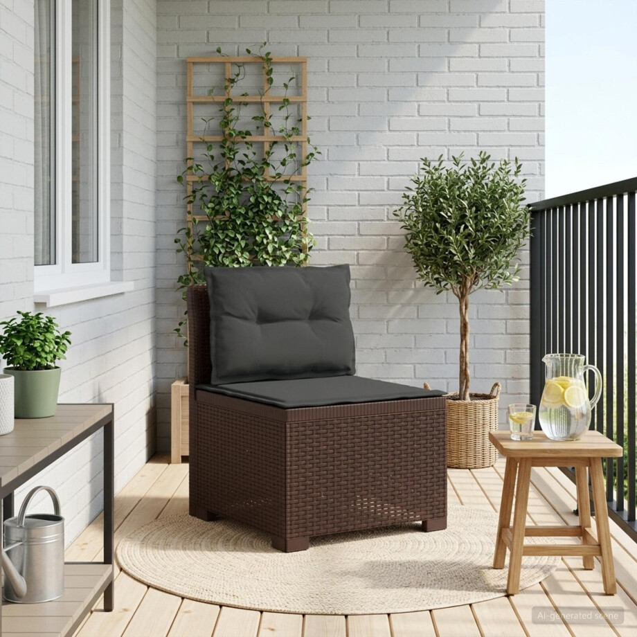vidaXL Eénpersoons Tuinbank met Kussens Rattan Look PP Bruin afbeelding 1