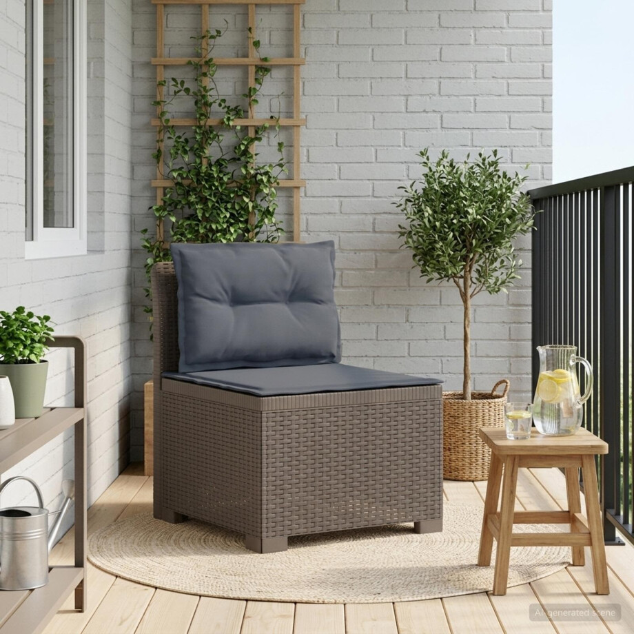 vidaXL Eénpersoons Tuinbank met Kussens Rattan Look PP Lichtgrijs afbeelding 1