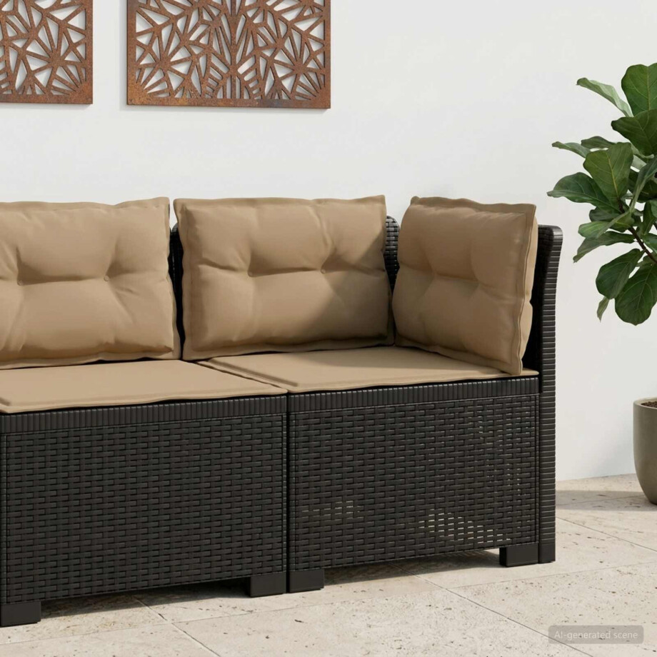 vidaXL Eénpersoons Tuinbank met Kussens Rattan Look PP Antraciet vidaXL Eénpersoons Tuinbank met Kussens Rattan Look PP Antraciet afbeelding 1