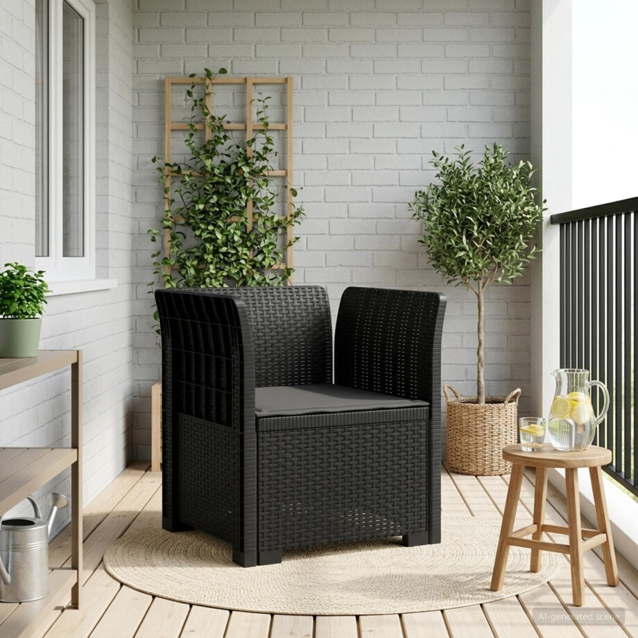 vidaXL Eénpersoons Fauteuil met Kussen Rattan Look PP Antraciet afbeelding 1
