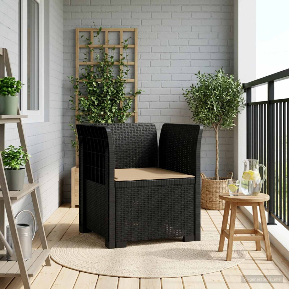 vidaXL Eénpersoons Fauteuil met Kussen Rattan Look PP Antraciet afbeelding 1